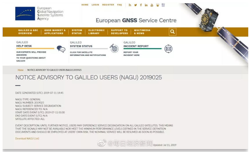 歐洲導航衛星系統局發布預警 歐洲導航衛星系統局發布預警